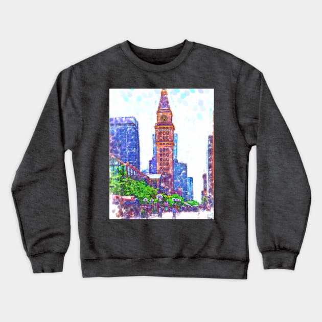 D&F Tower In Pointillism On The Mall Crewneck Sweatshirt by KirtTisdale